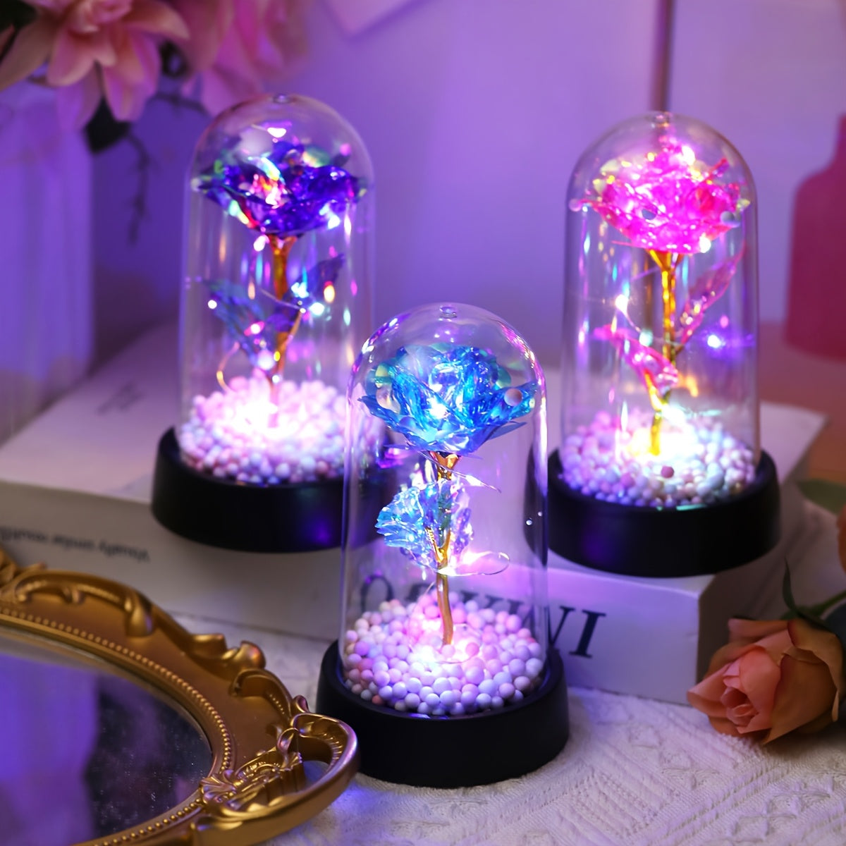 LED Rose Flower Night Light Battery Operated for Bedroom Decor Gifts