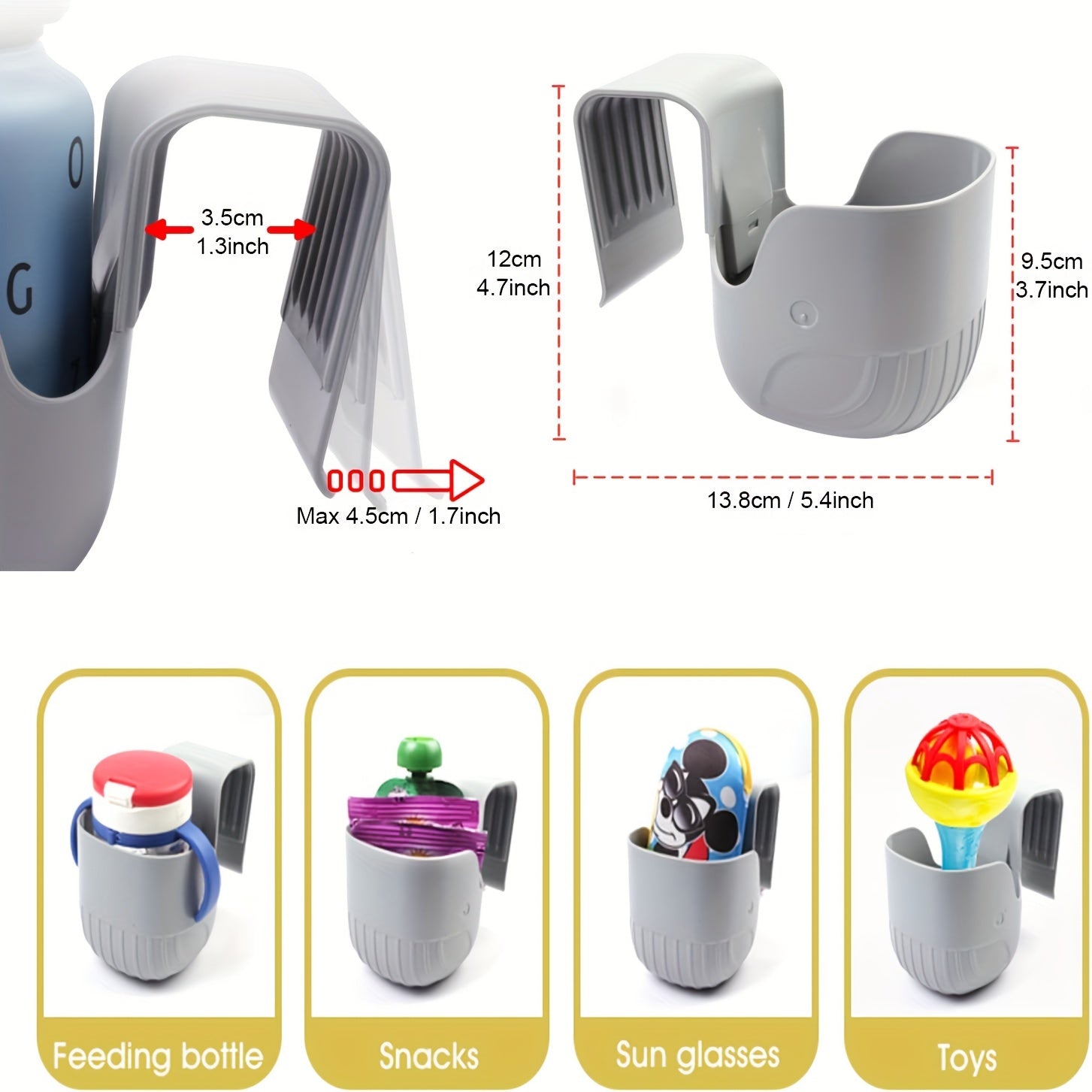 Grey Car Seat Cup Holder for Stroller and Vehicle Portable Drink Holder