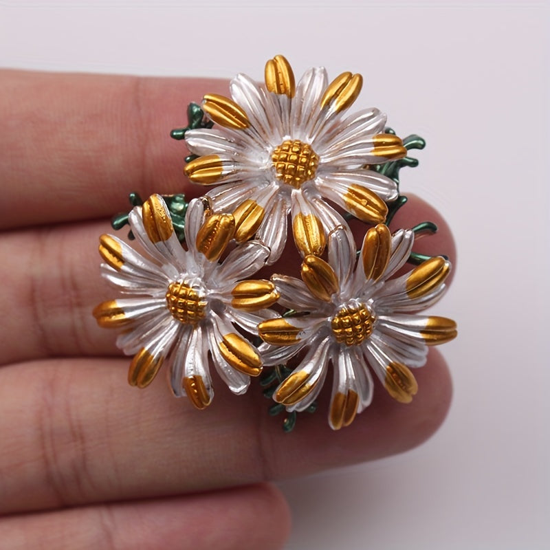 Vintage Handcrafted Daisy Cluster Brooch Enamel Painted Flower Jewelry Irregular Chrysanthemum Lapel Pin