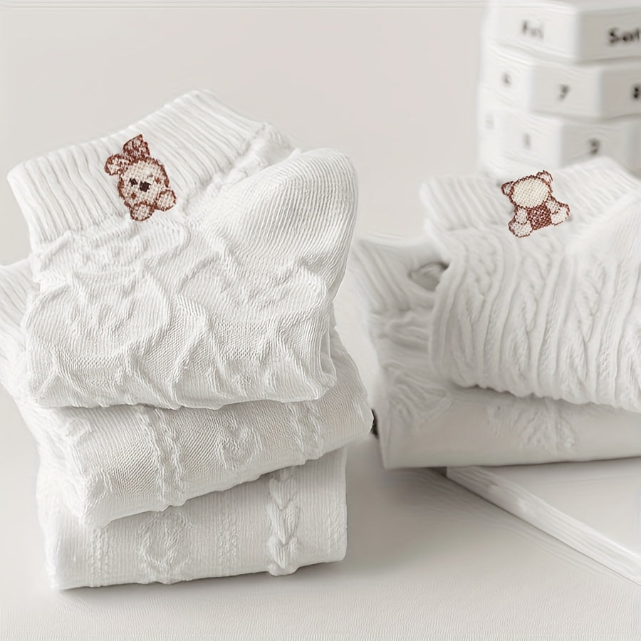 Women’s Japanese Style Cartoon Pattern Short Socks 5 Pairs Knit Fabric Polyester Spandex