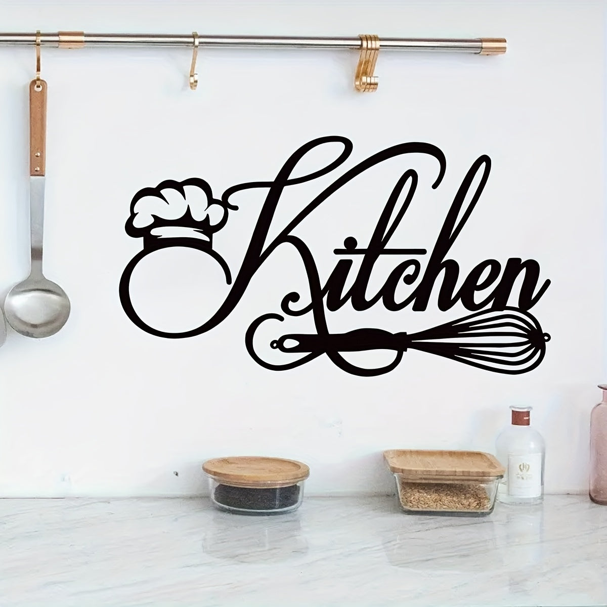 Kitchen Wall Decal Chef Hat and Whisk Design Removable Self-Adhesive Durable