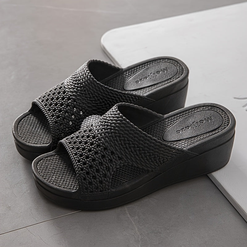 Women's Slip-On Platform Sandals Beige Ivory Chunky Heel Cushioned PVC Non-Slip