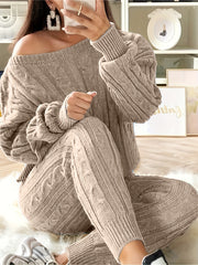 Girls Knit Sweater Set with Long Sleeves and Ribbed Details
