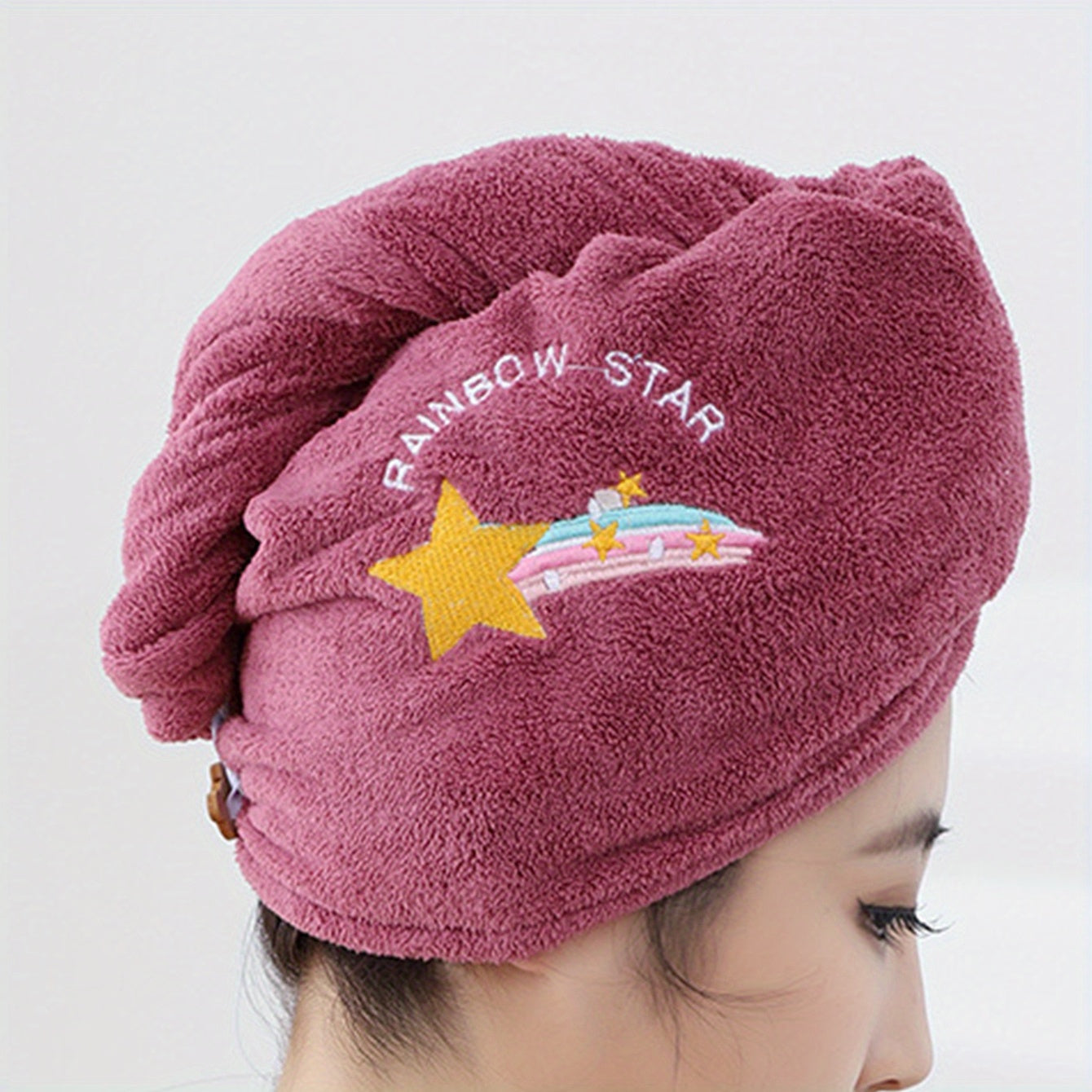 Cute Cartoon Hair Towel with Button for Quick Drying