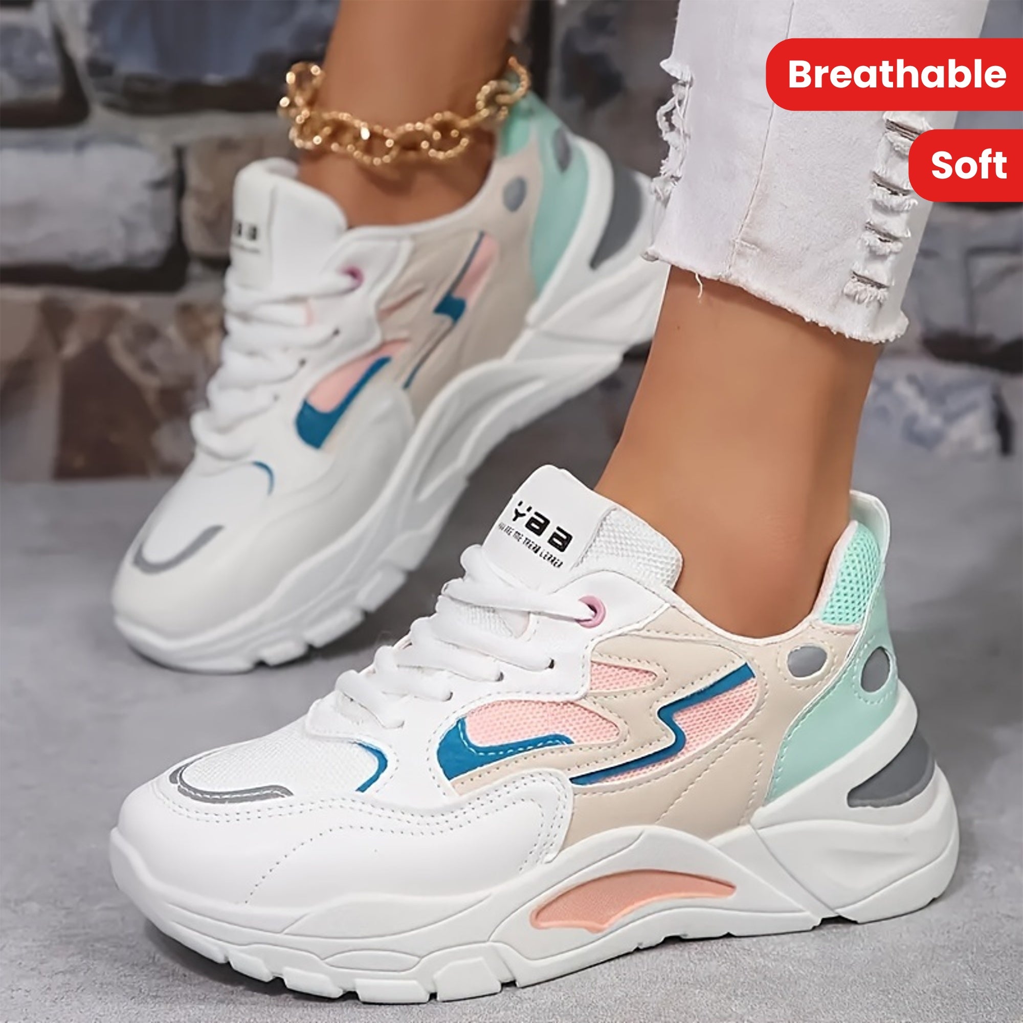 Женские сетчатые кроссовки в стиле color block для casual спорта, низкий топ, беговые обувь