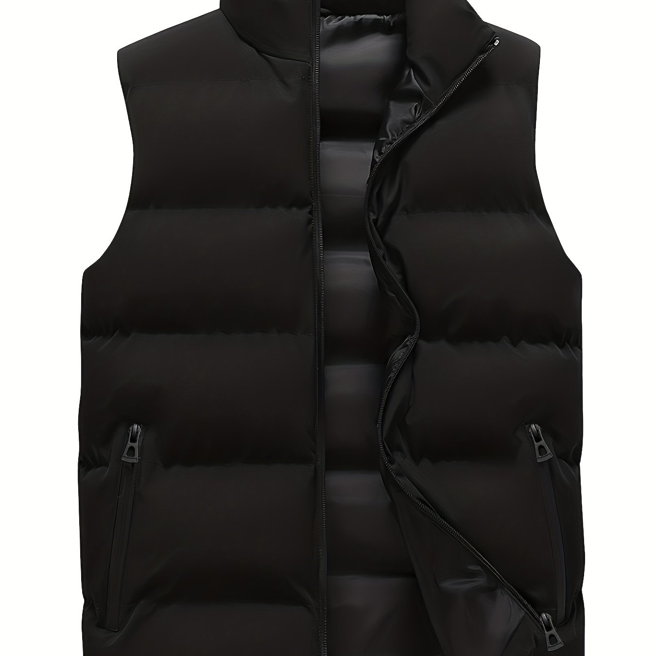 Men's Casual Stand Collar Woven Polyester Vest Spring Fall Loose Fit