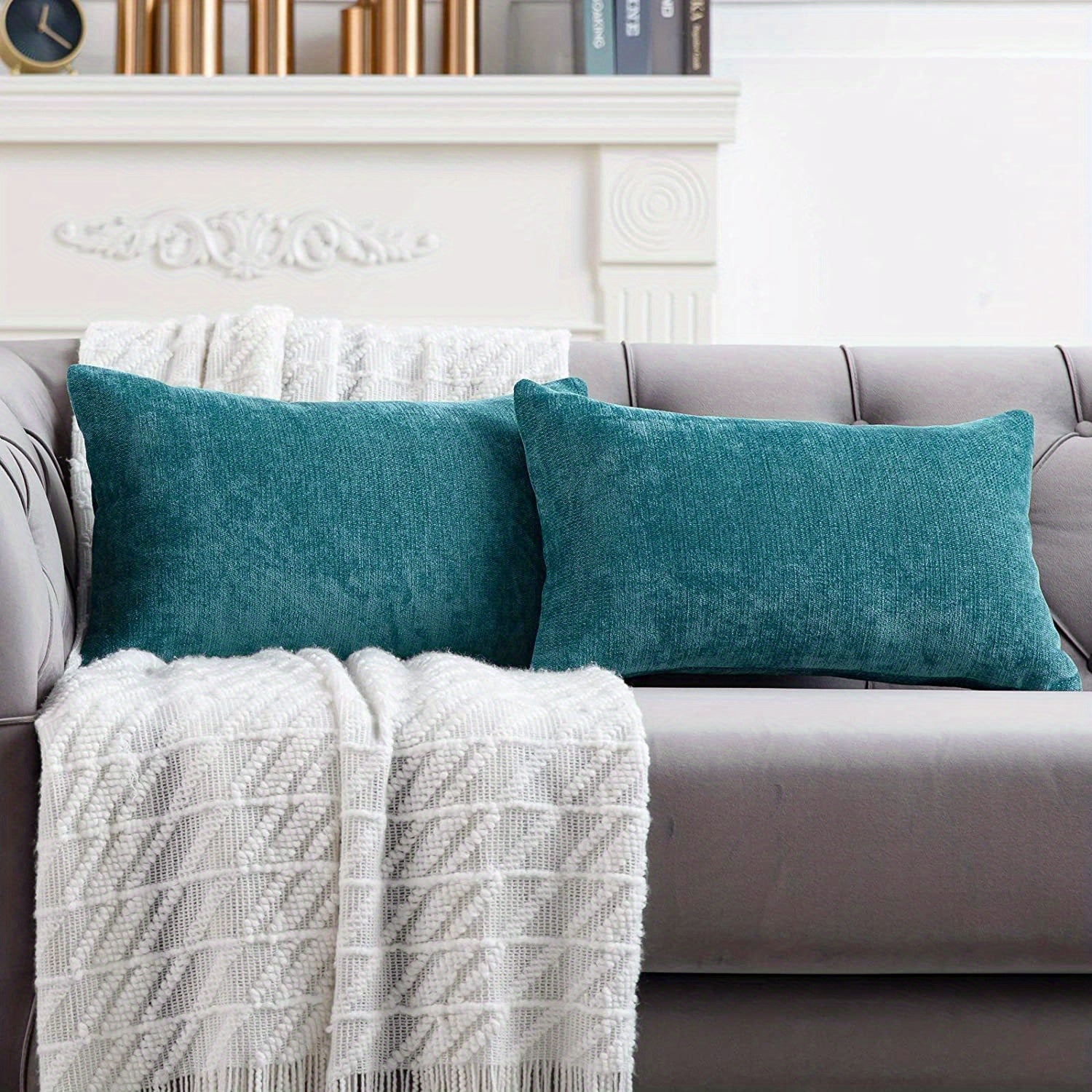 2 деревенских чехла для подушек из шенилла для декора домашнего дивана - мягкие и уютные квадратные чехлы для подушек.