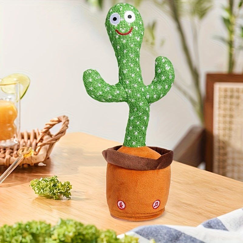 Baby Toy Talking Cactus for 0-6 Months LED Singing Recording Dance Imitation Textured Fabric Green