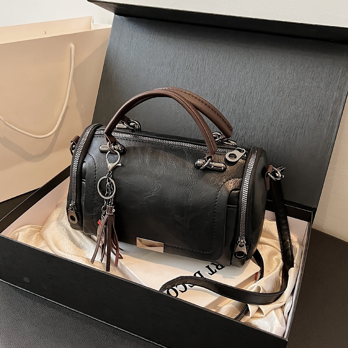 Vintage Crossbody Bag for Women PU Solid Color Casual Shoulder Handbag with Wallet