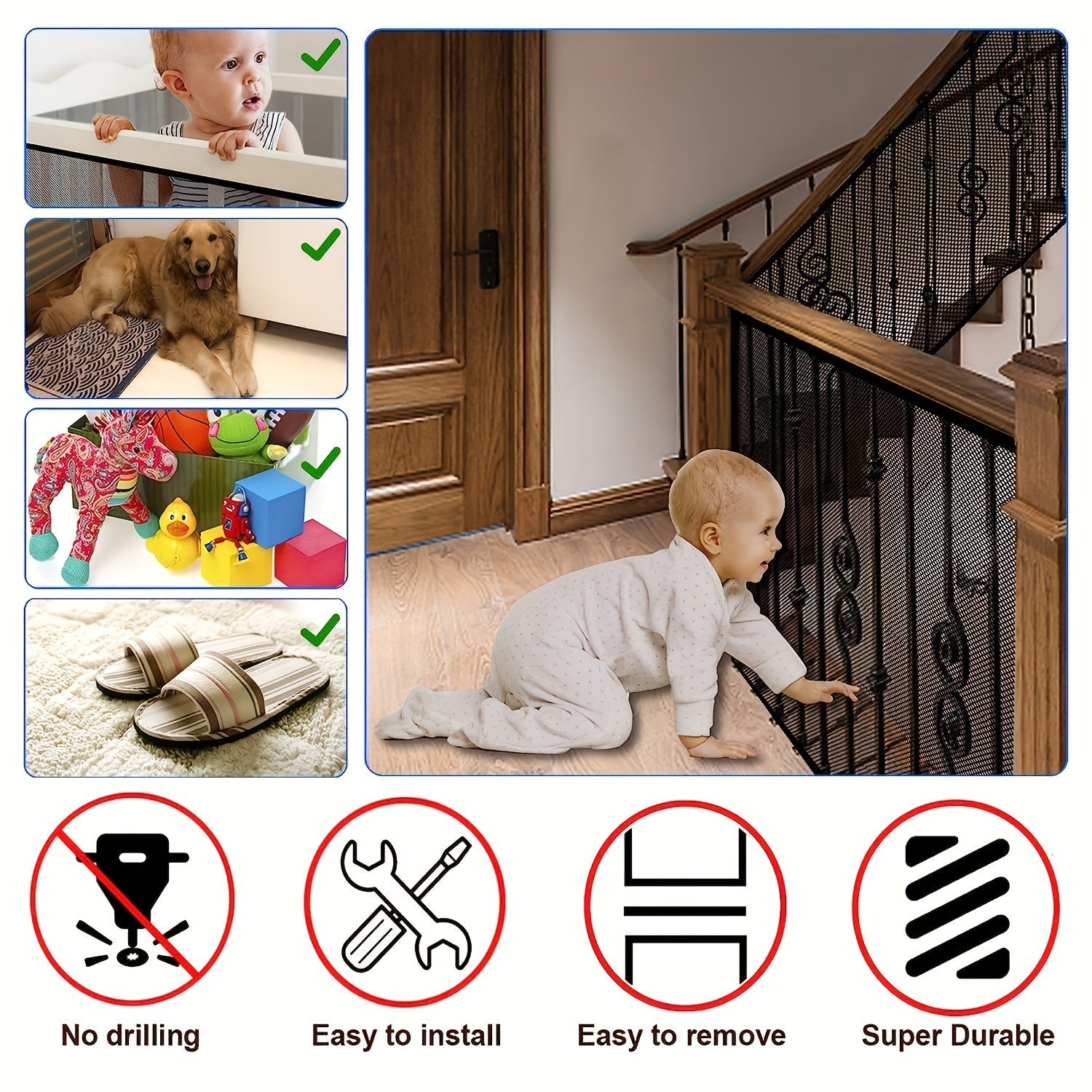 Child Safety Net for Staircase and Balcony Black Mesh Lead-Free for Children Ages 3-6 1 Set