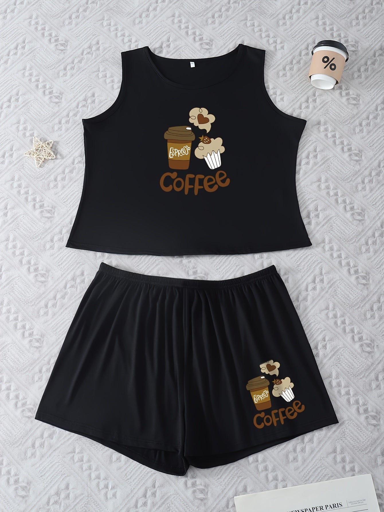 Women's Plus Size Coffee Print Pajama Set Polyester Casual All-Season