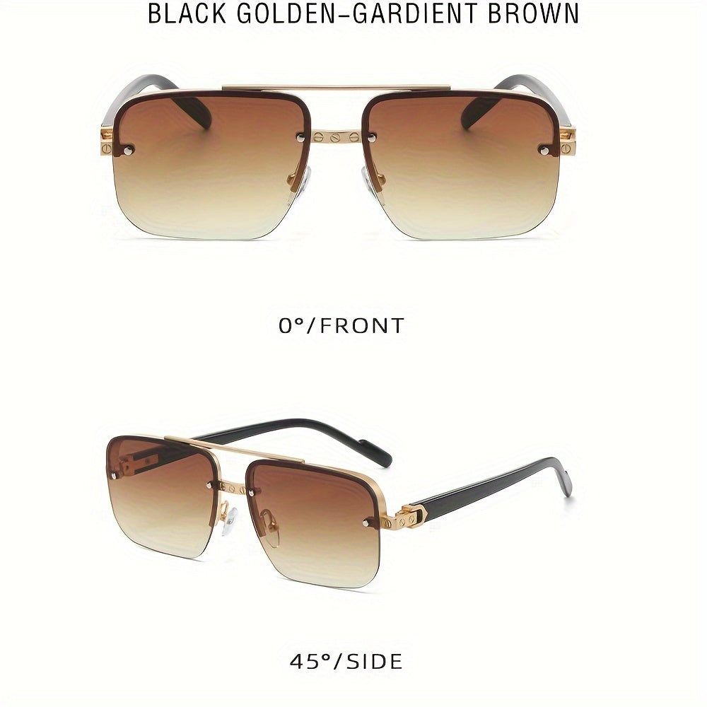 Men's Square Pilot Glasses Metal Frame Driving Travel Fashion