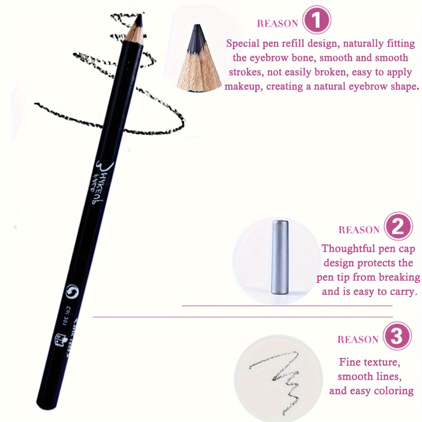 Women Black 2-in-1 Eyeliner and Eyebrow Pencil Waterproof Smudge-Proof