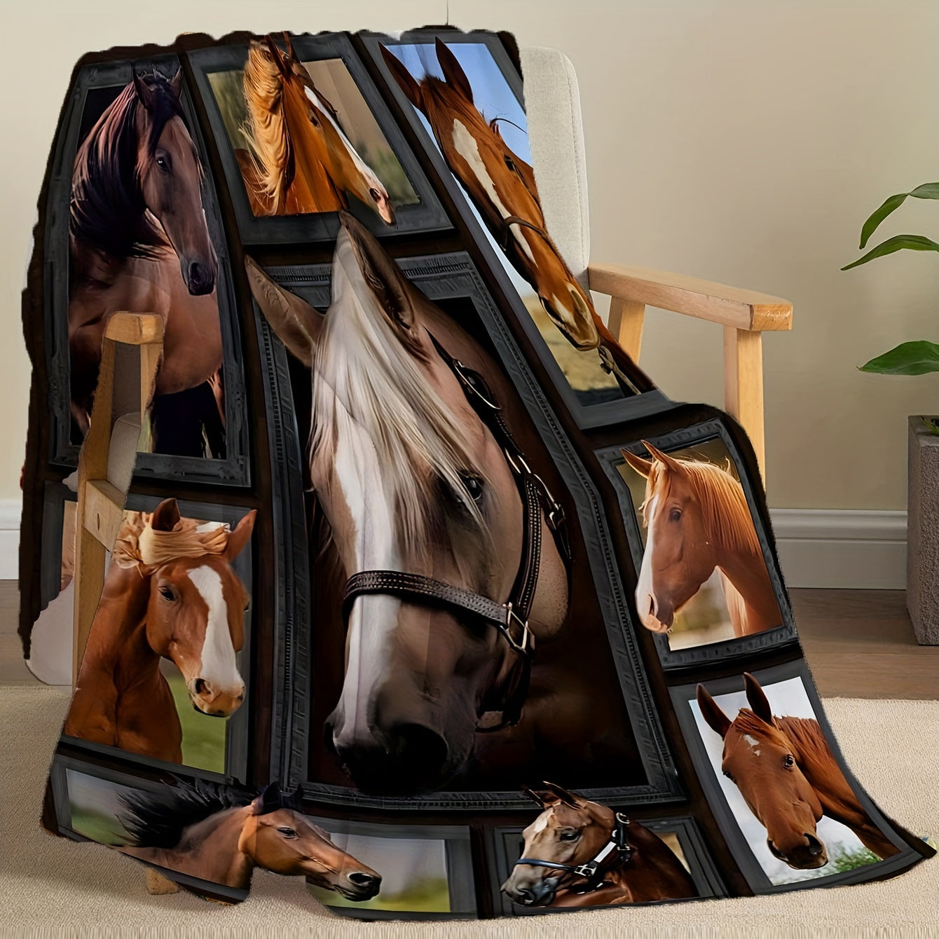 Reversible Soft Flannel Horse Blanket for Kids and Adults Bed Couch Travel