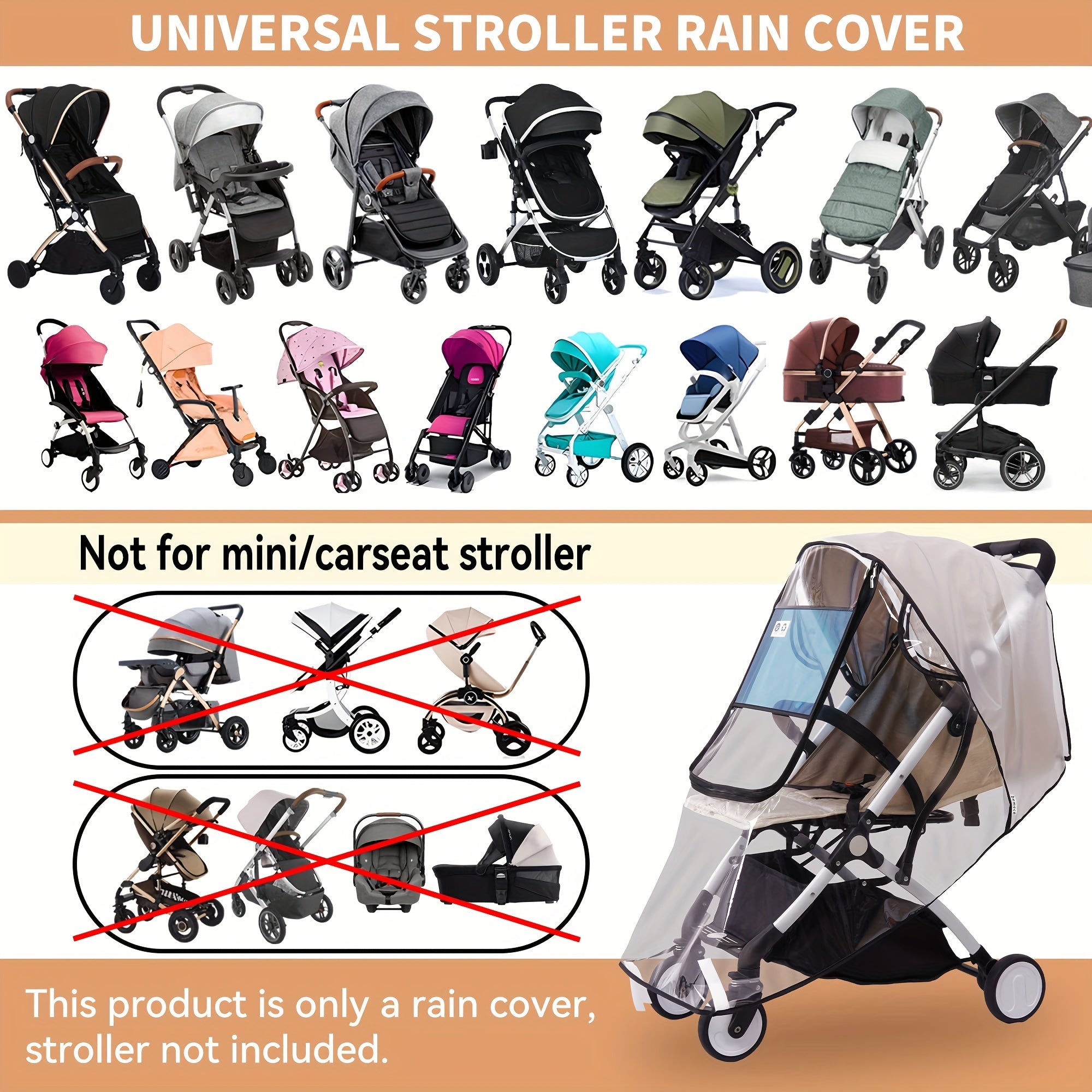 Stroller Rain Cover Waterproof Windproof Dust Shield for Baby Travel