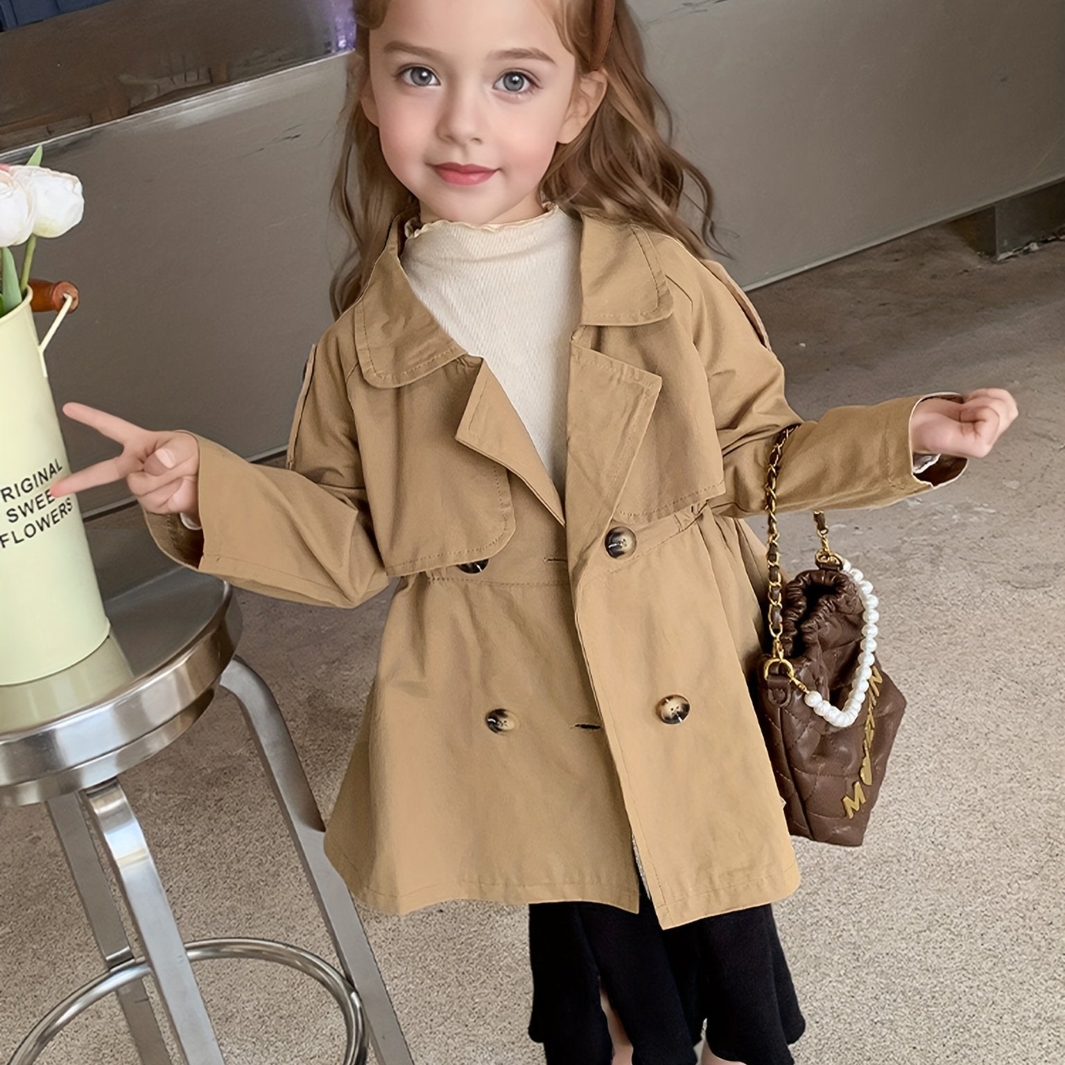 Girls Children's Windbreaker Jacket with Double Buttons for Spring and Autumn