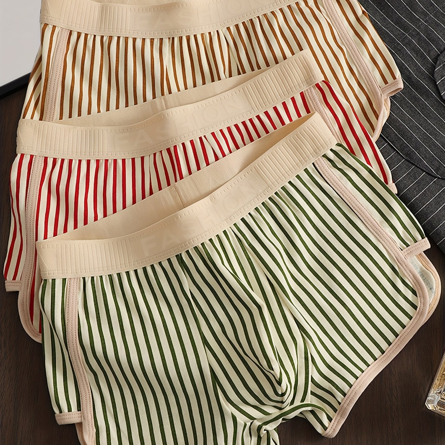 Men's Cotton Spandex Striped Boxer Briefs 3-Pack Breathable Casual Underwear