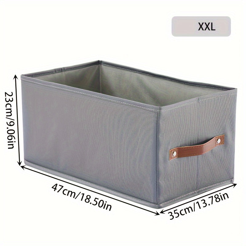 Qo‘lqopli to‘g‘ri burchakli saqlash qutilari, shkaflar yoki yotoq javonlari uchun mukammal. Ushbu yig‘iladigan mato qutilar kulrang yoki bej rangda bo‘lib, joyingizni tartibga solishda ideal. Yotoq osti saqlash uchun ham juda yaxshi!