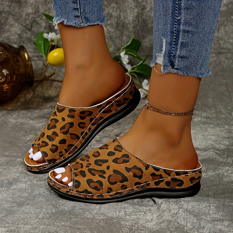 Ayollar uchun leopard bosma slip-on muloqasi tizzalari tarmoq tasodifiy poyabzal