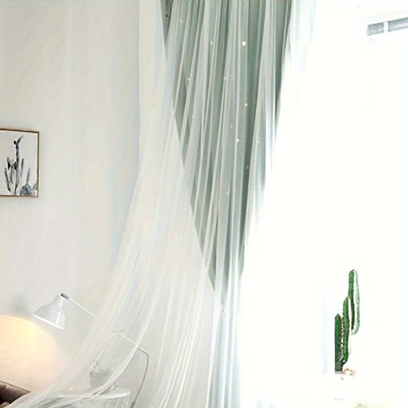 Hollow Star Curtains Two Layers Soft Breathable Fabric for Living Room Bedroom