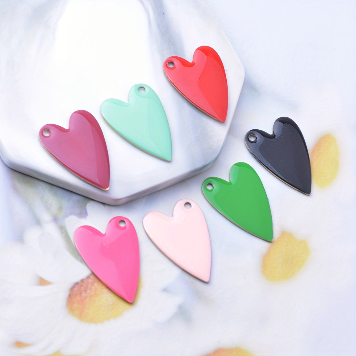 Six Pieces Copper Enamel Heart Charms for DIY Jewelry Making Non-Fading Design