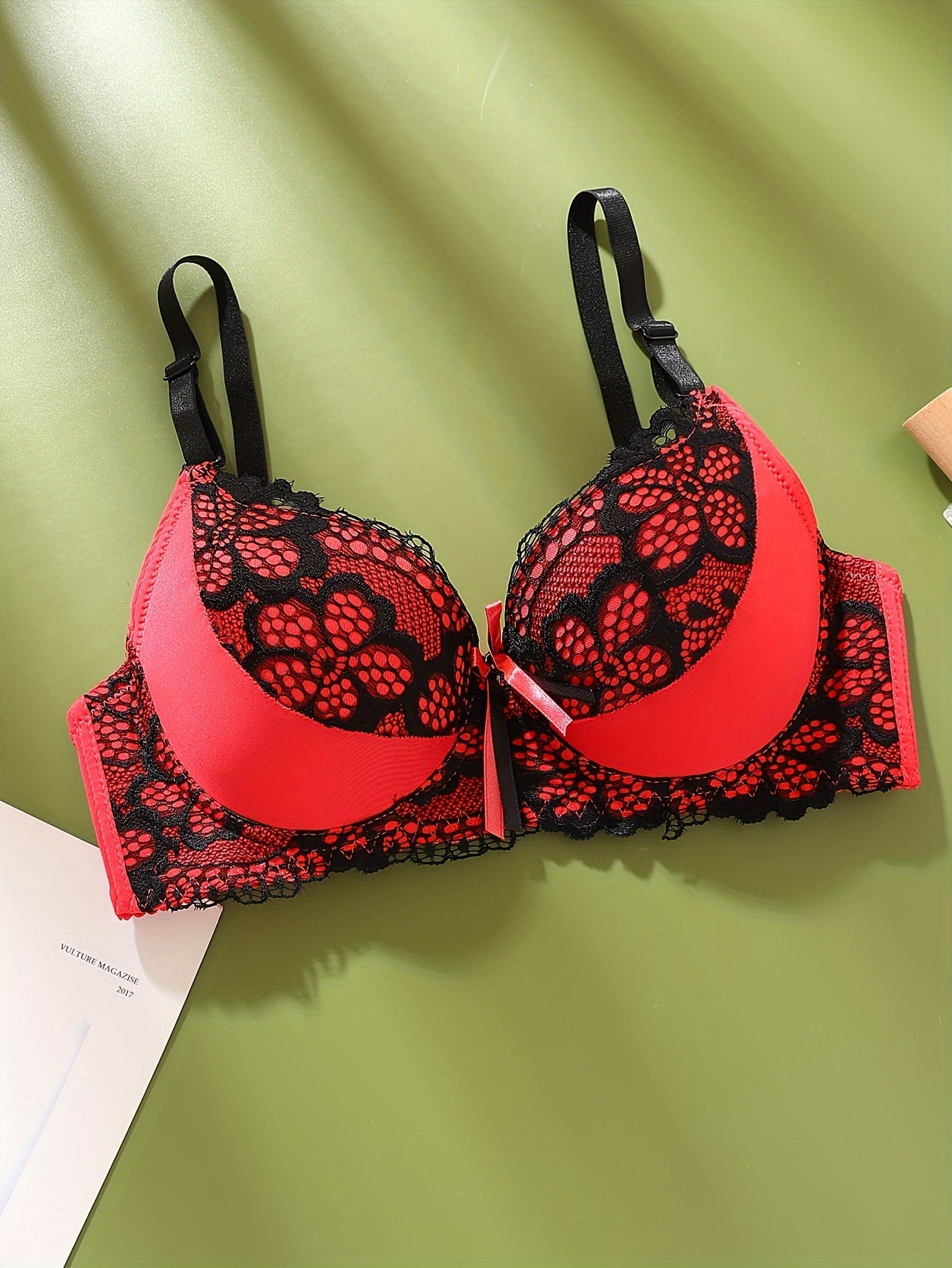 Lace Color Block Bralette Set with Matching Thong for Women B-Cup Medium Support