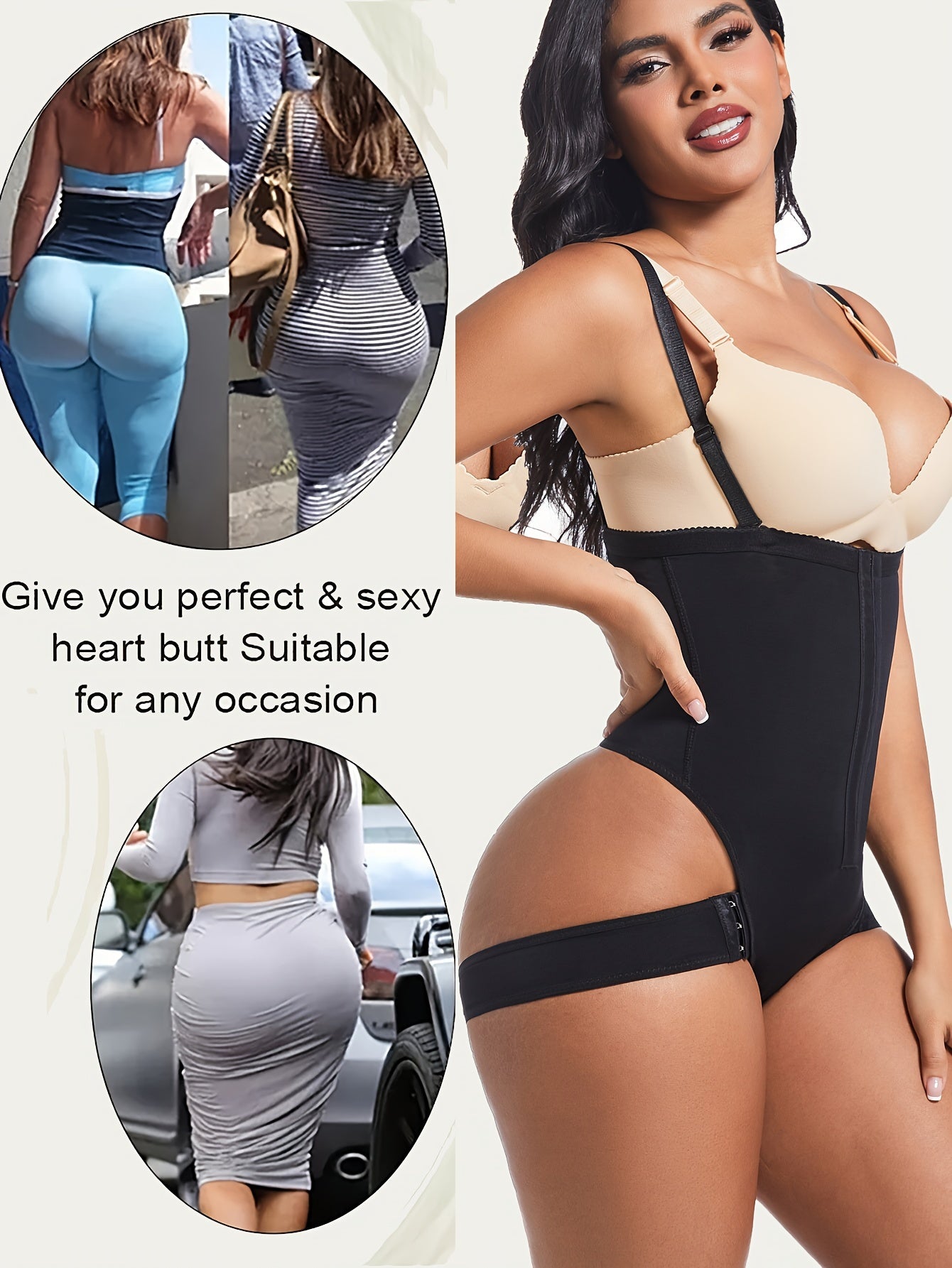 Women's Black High-Waist Shapewear Bodysuit Tummy Control Butt Lifter Crotch Support