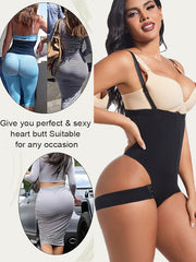Women's Black High-Waist Shapewear Bodysuit Tummy Control Butt Lifter Crotch Support