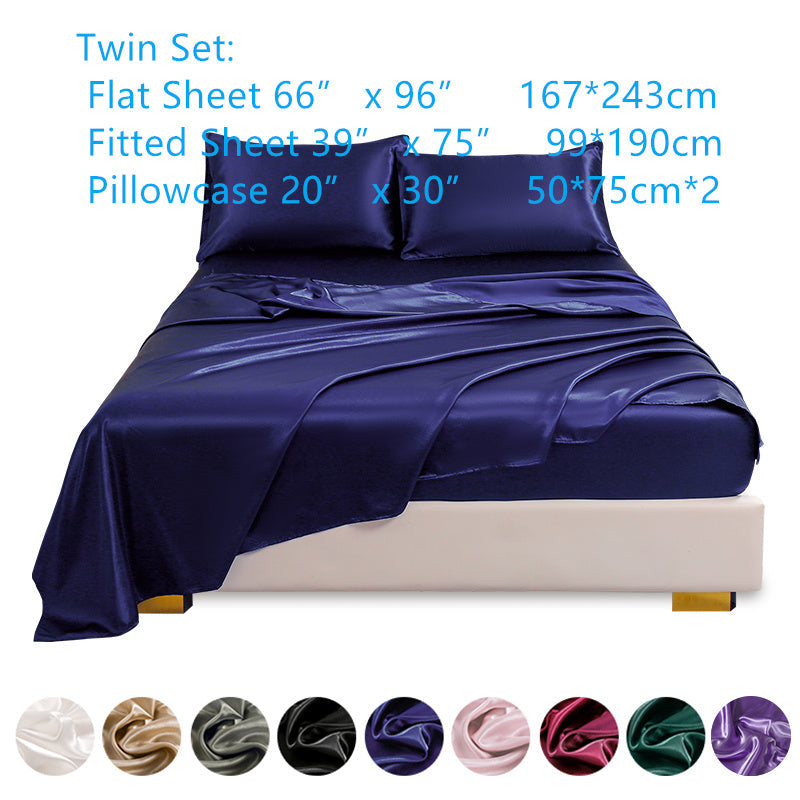Juego de 4 sábanas de satén para ropa de cama incluye sábana superior, sábana ajustable y fundas de almohada, lujoso dormitorio, habitación de invitados