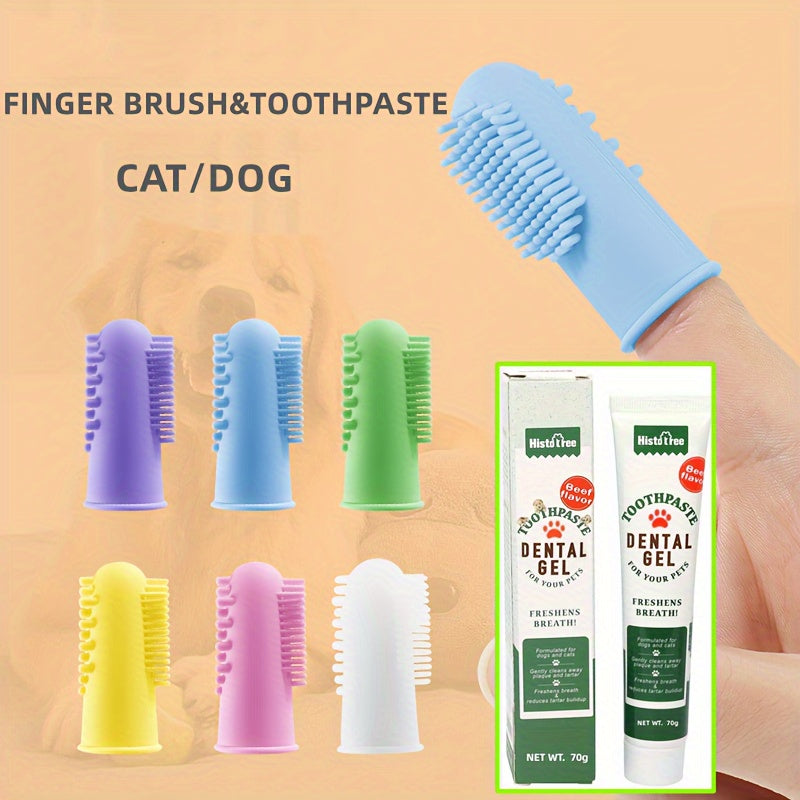 2pcs Silicone Fingertip Pet Toothbrush and Toothpaste Set for Dogs and Cats