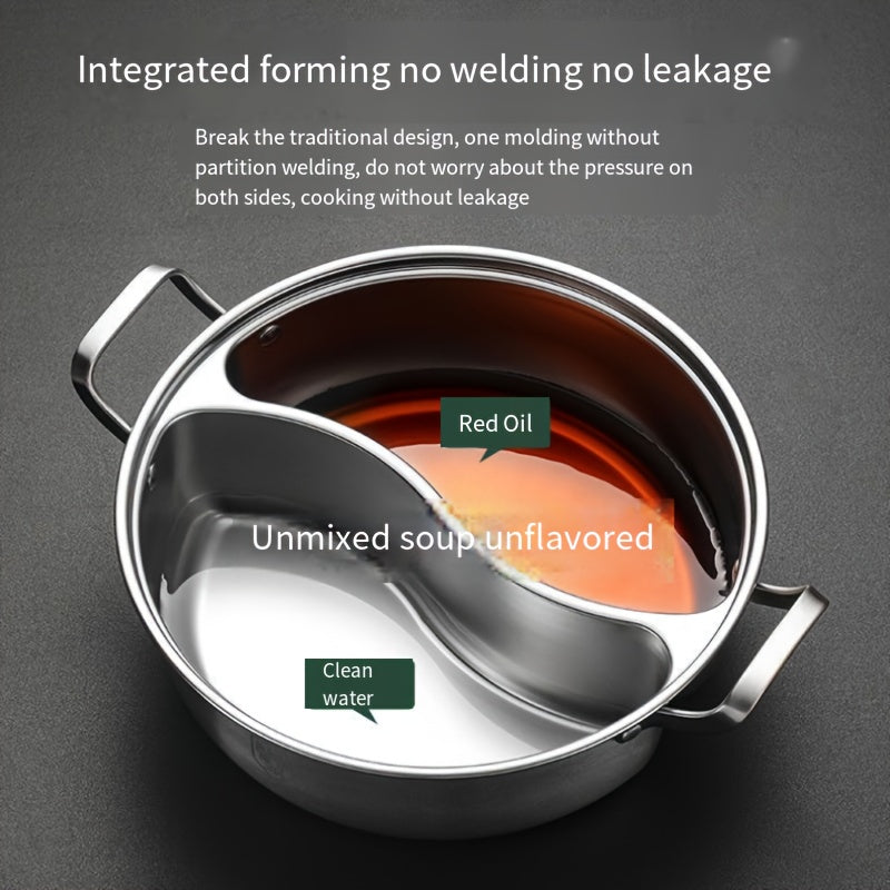 Stainless Steel Hot Pot with Dual Flavors Non-Tainting Soup Separator for Gas and Induction Stovetops