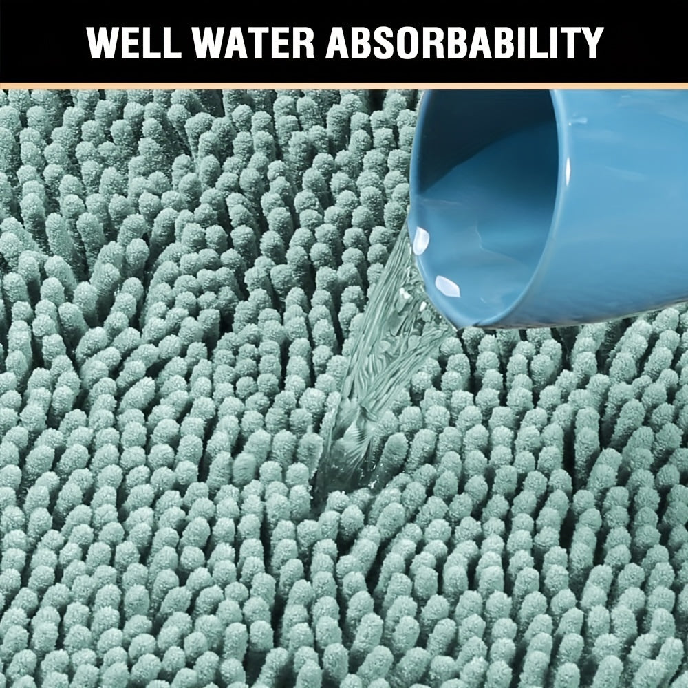 Juego de 2 alfombrillas de baño de chenilla en forma de U y rectangulares, felpa peluda, absorción de agua, antideslizantes