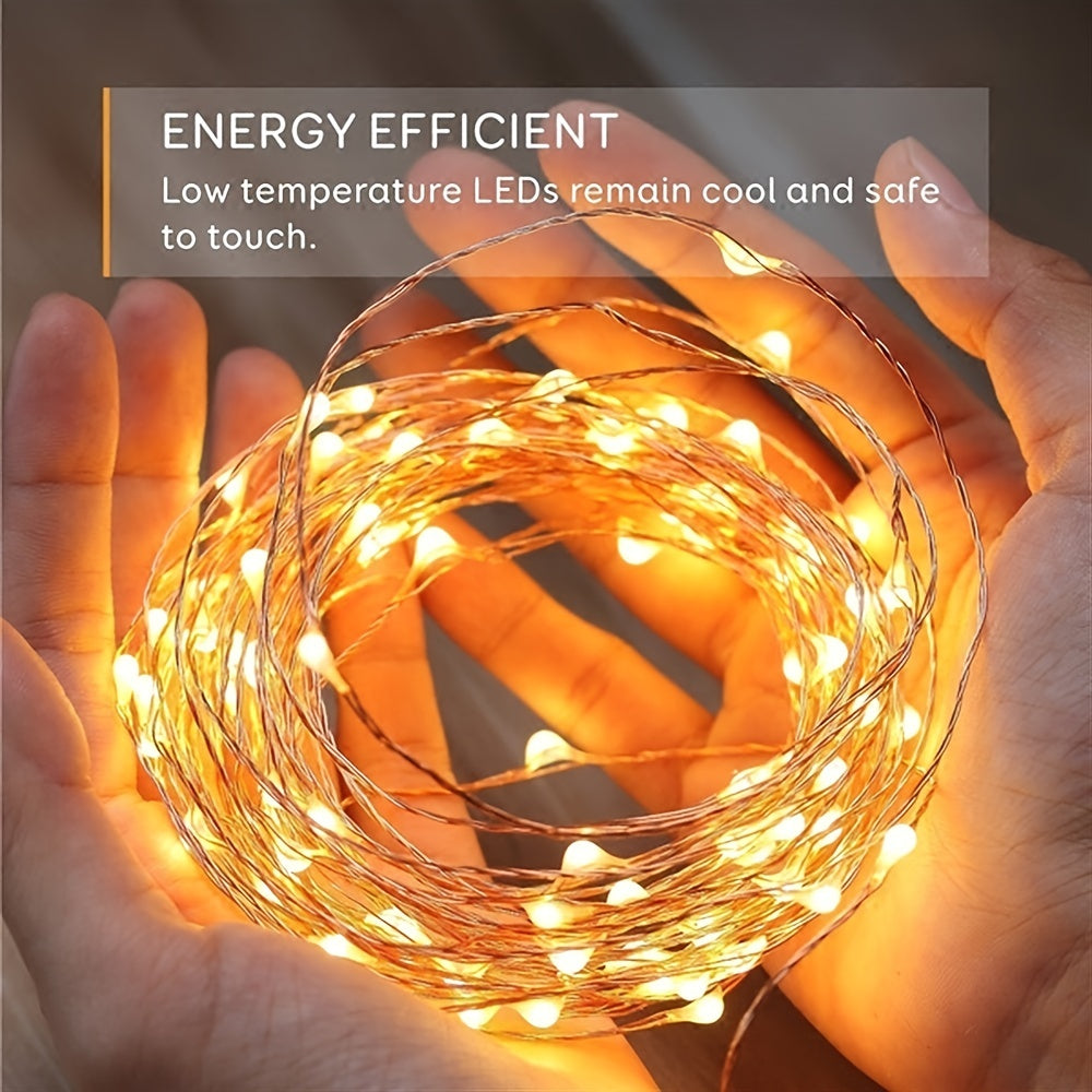 Luces de hadas con batería 20/50/100 LEDs Blanco cálido Cable de cobre Parpadeante para decoración del hogar