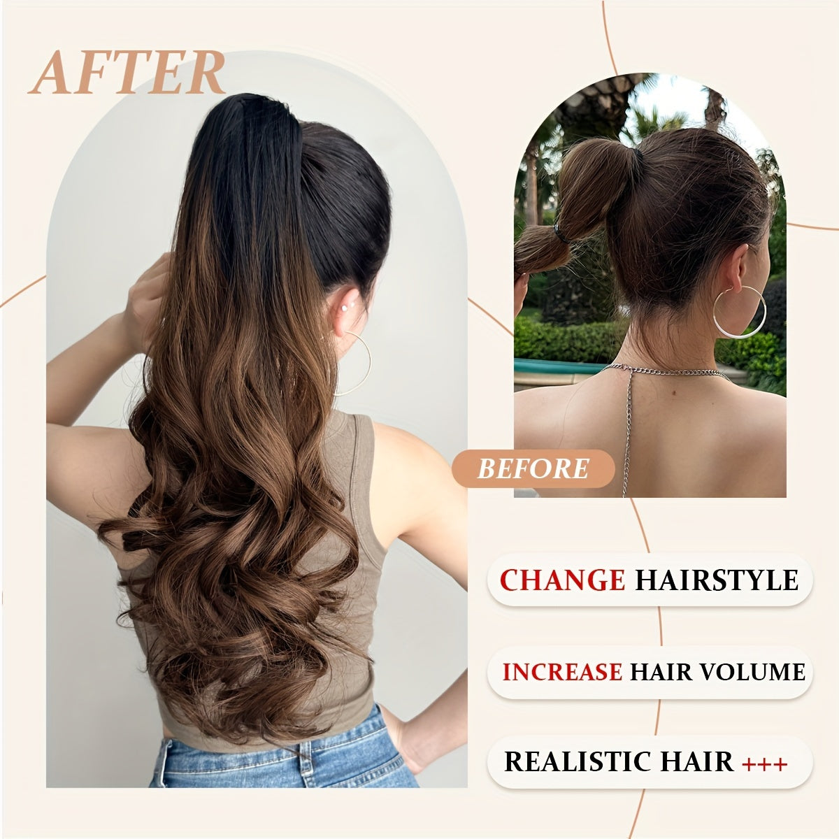 Unisex Deep Wave Claw Clip Ponytail Extension 71.12cm Synthetic Hairpiece for Daily Use