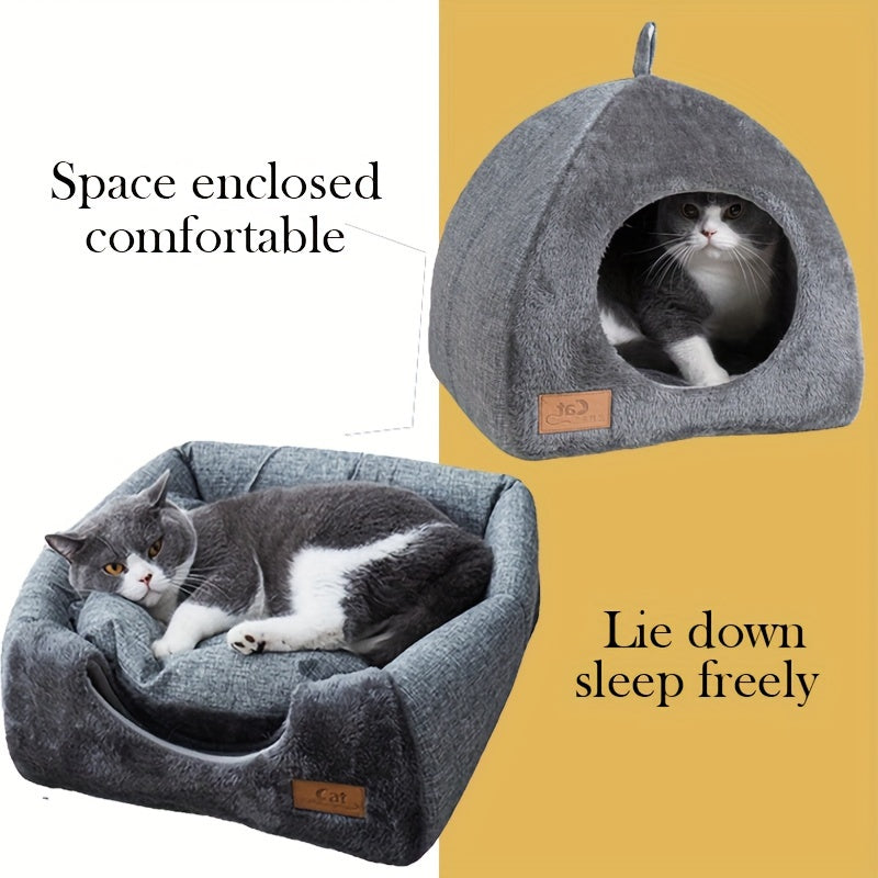 Foldable Cat Bed with Plush Cushion Soft Cozy Cave Nest for Small Cats