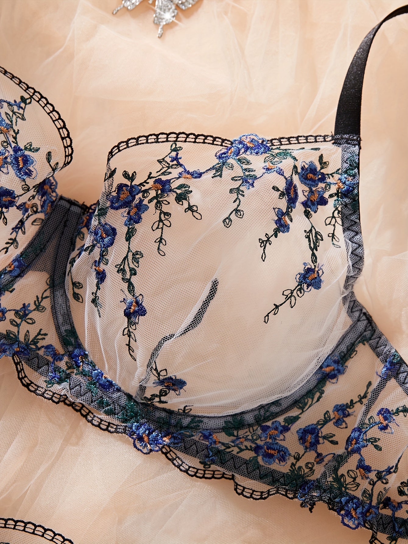 Plus Size Floral Embroidered Sheer Lingerie Set for Adults