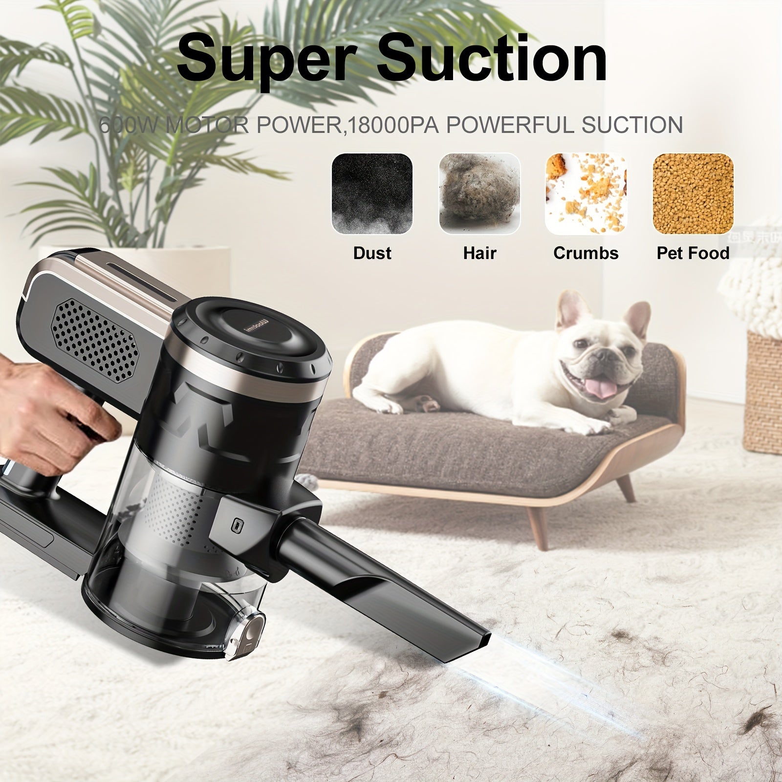 Corded Upright Vacuum Cleaner with 600W Power and 18KPa Suction