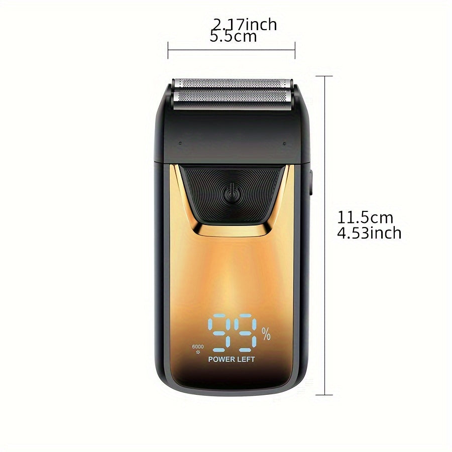 Мужская электробритва с двойными лезвиями из нержавеющей стали, перезаряжаемая, водонепроницаемая, с цифровым дисплеем