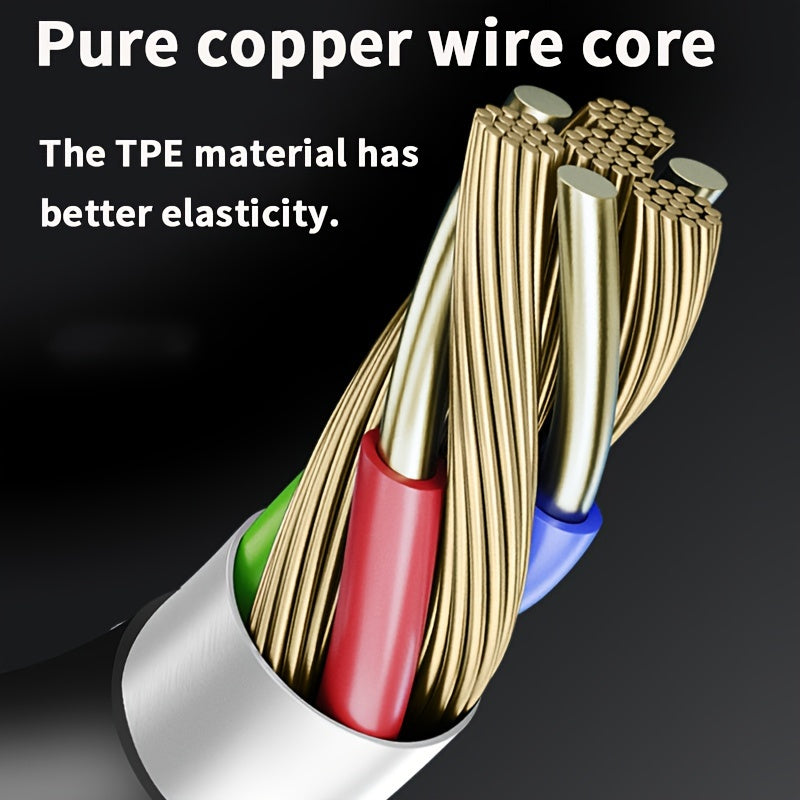 120W Fast Charging USB C to Type-C Cable Flat PVC Spring Retractable Data Transfer Compatible with Huawei Samsung Apple OPPO VIVO