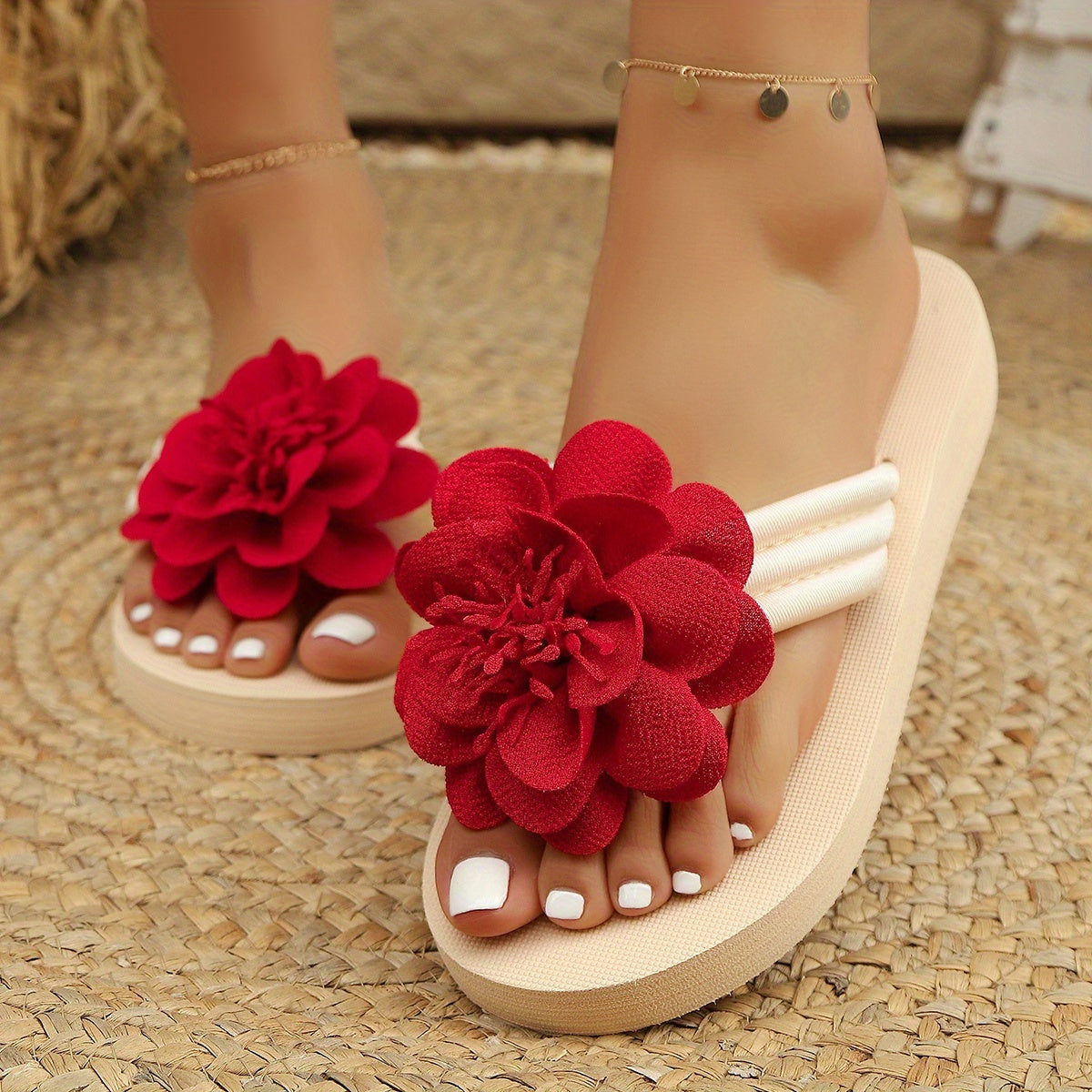 Women's Floral Flip-Flops Summer Beach Slides Casual Open Toe Sandals