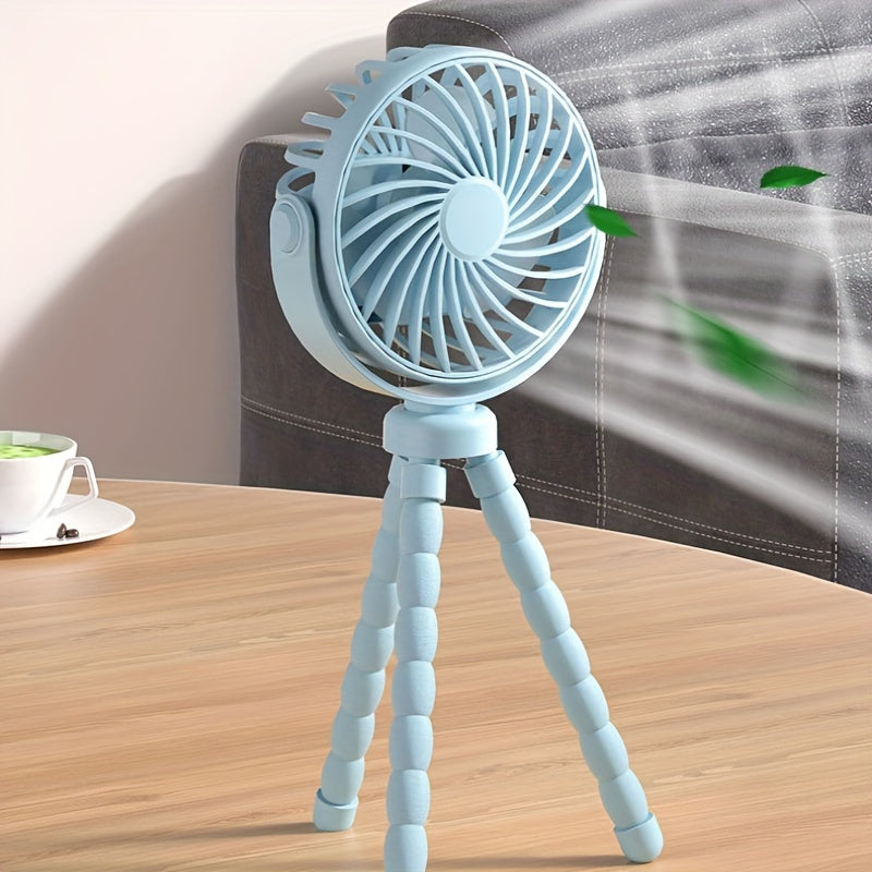 Portativ Aravacha Ventilyatori, Egiluvchan Tripod bilan, Jim Mini Qo'lga Olinadigan USB Ventilyator, Avtomobil O'rindig'i, Katta O'rin va Sayohat uchun - 3 Tezlikli Aylanish, Uzoq Umrlik Batareya Bilan Ta'minlangan