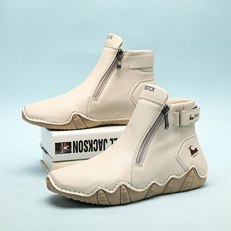 Zapatos casuales de color sólido para mujer con cremallera lateral y hebilla