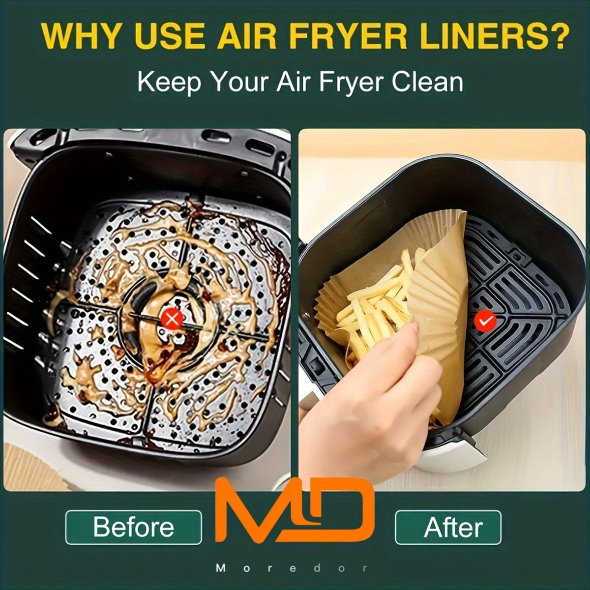 Square Disposable Parchment Paper Liners for Air Fryer Baking Roasting Microwave