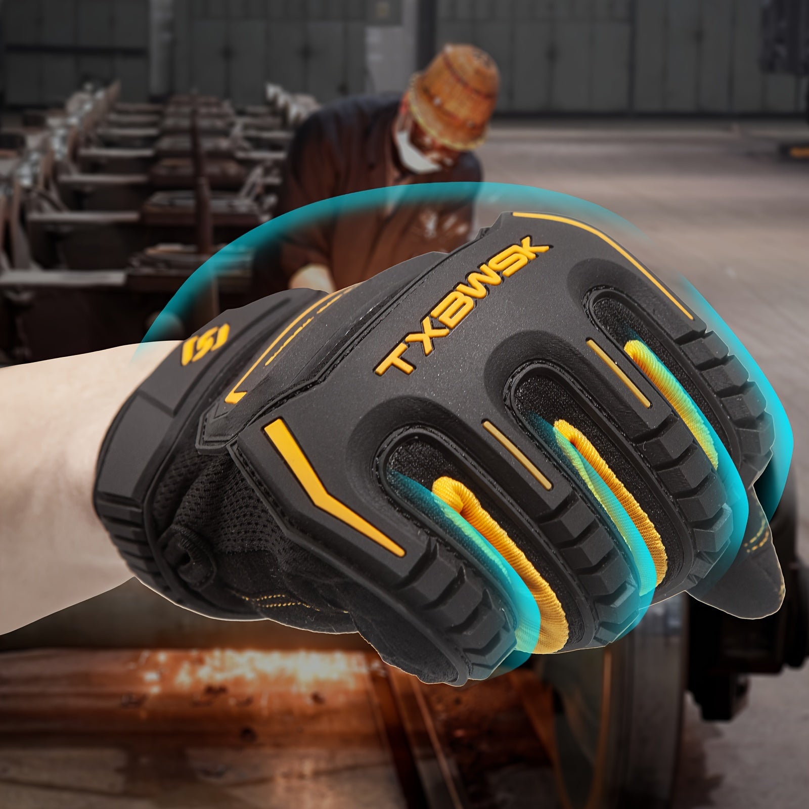 Ambidextrous Work Gloves Polyester Shock Impact Mechanical Grip Touchscreen Compatible