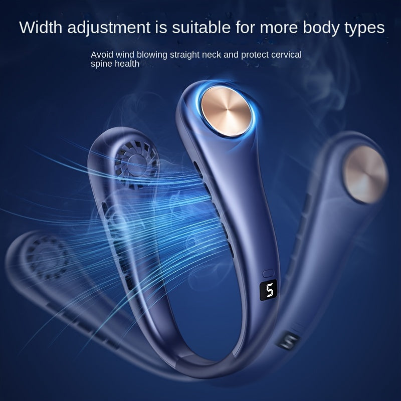 Portable Neck Fan with Digital Display, 5-Speed, Rechargeable, Wearable