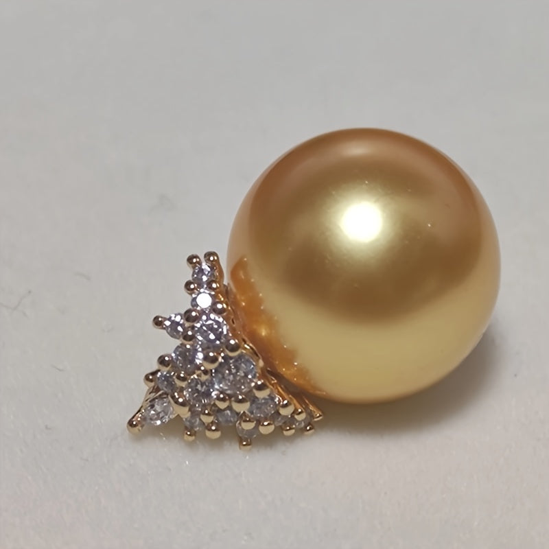 Gold-Plated Shell Pearl Necklace with 16mm Yellow Pearl 18-Inch Chain Gift for Mom