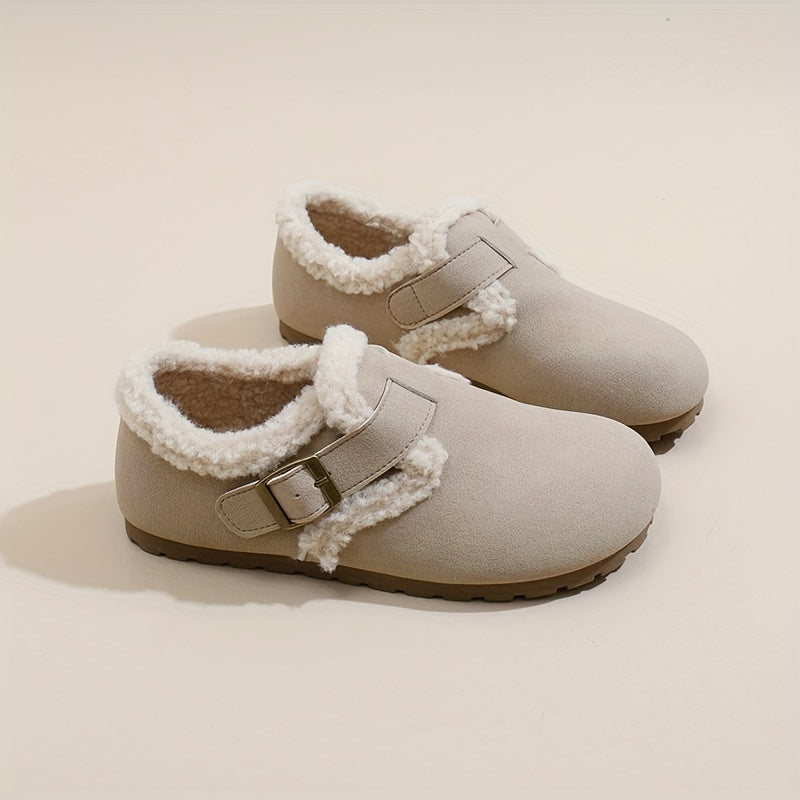 Women's Flannel-Lined Ankle Booties Casual Flat Heel Buckle Closure