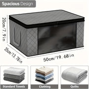 Large Grey Foldable Storage Box with Clear Window and Hook for Closet Dorm Bedding