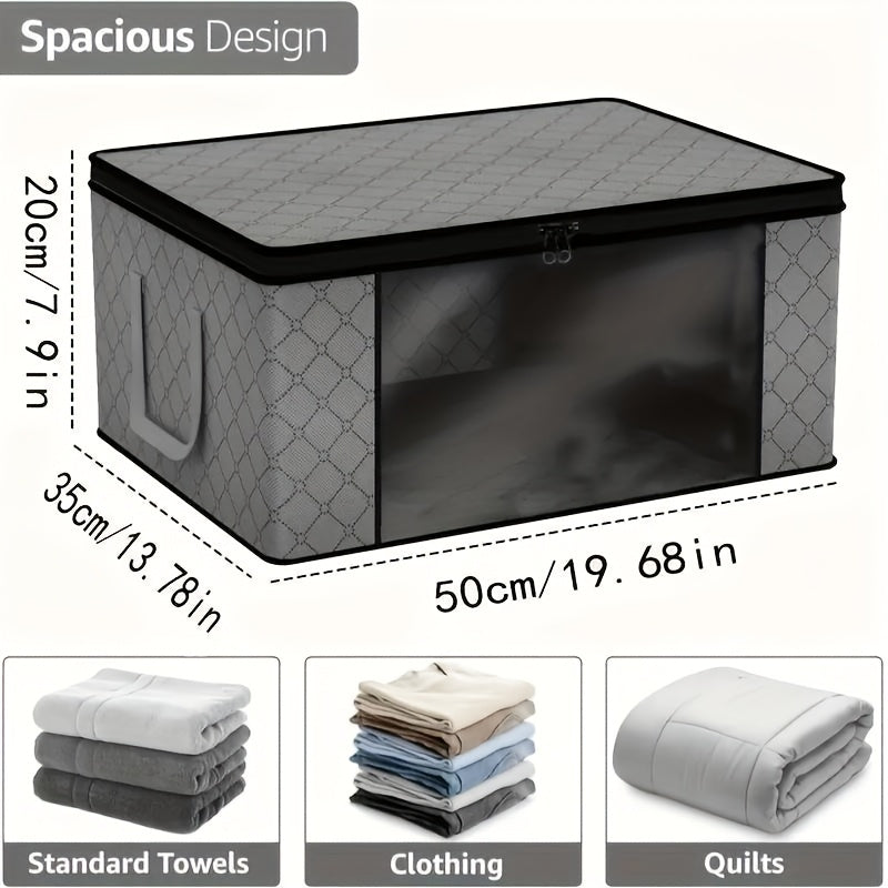 Large Grey Foldable Storage Box with Clear Window and Hook for Closet Dorm Bedding
