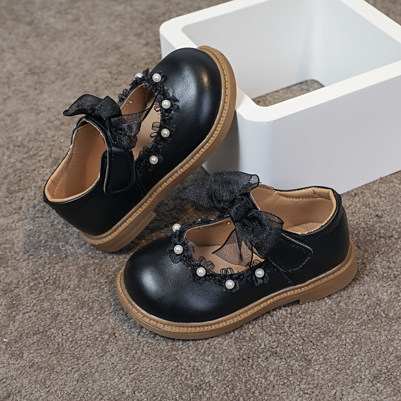 Girls' Princess Shoes with Bead Design Net Lace Bow for Parties and Daily Wear